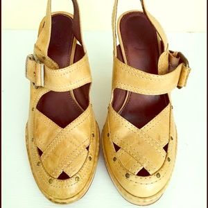 Frye Goldie Slingback Leather Platform Heels 5.5